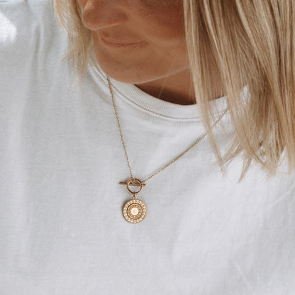 Sun Pendant Coin Necklace, 18K Gold Stainless Steel, Waterproof - Mari Gavane