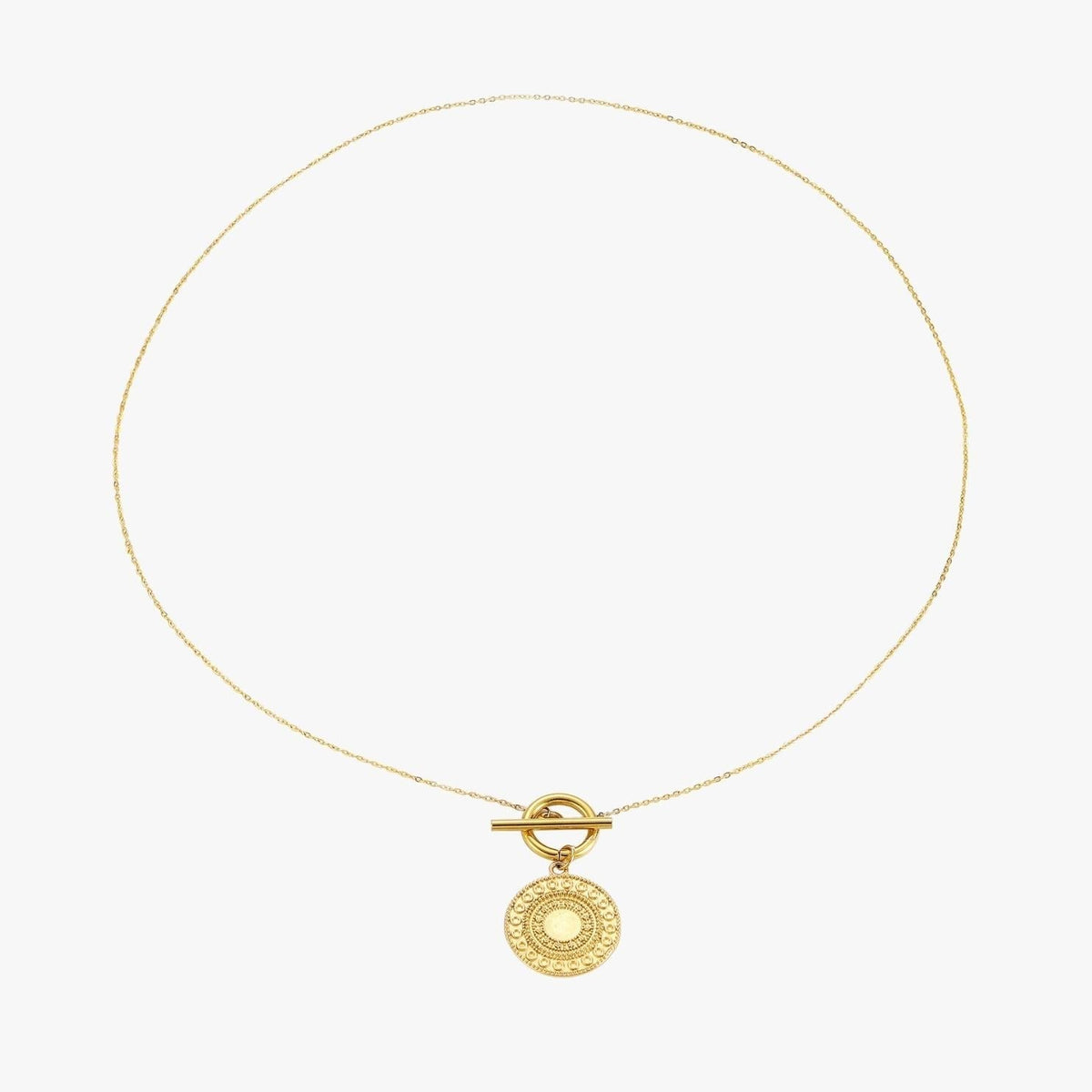 Sun Pendant Coin Necklace, 18K Gold Stainless Steel, Waterproof - Mari Gavane
