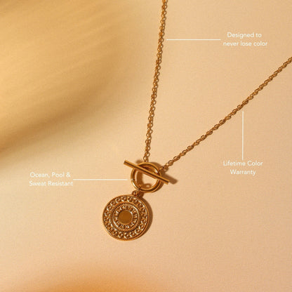 Sun Pendant Coin Necklace, 18K Gold Stainless Steel, Waterproof - Mari Gavane