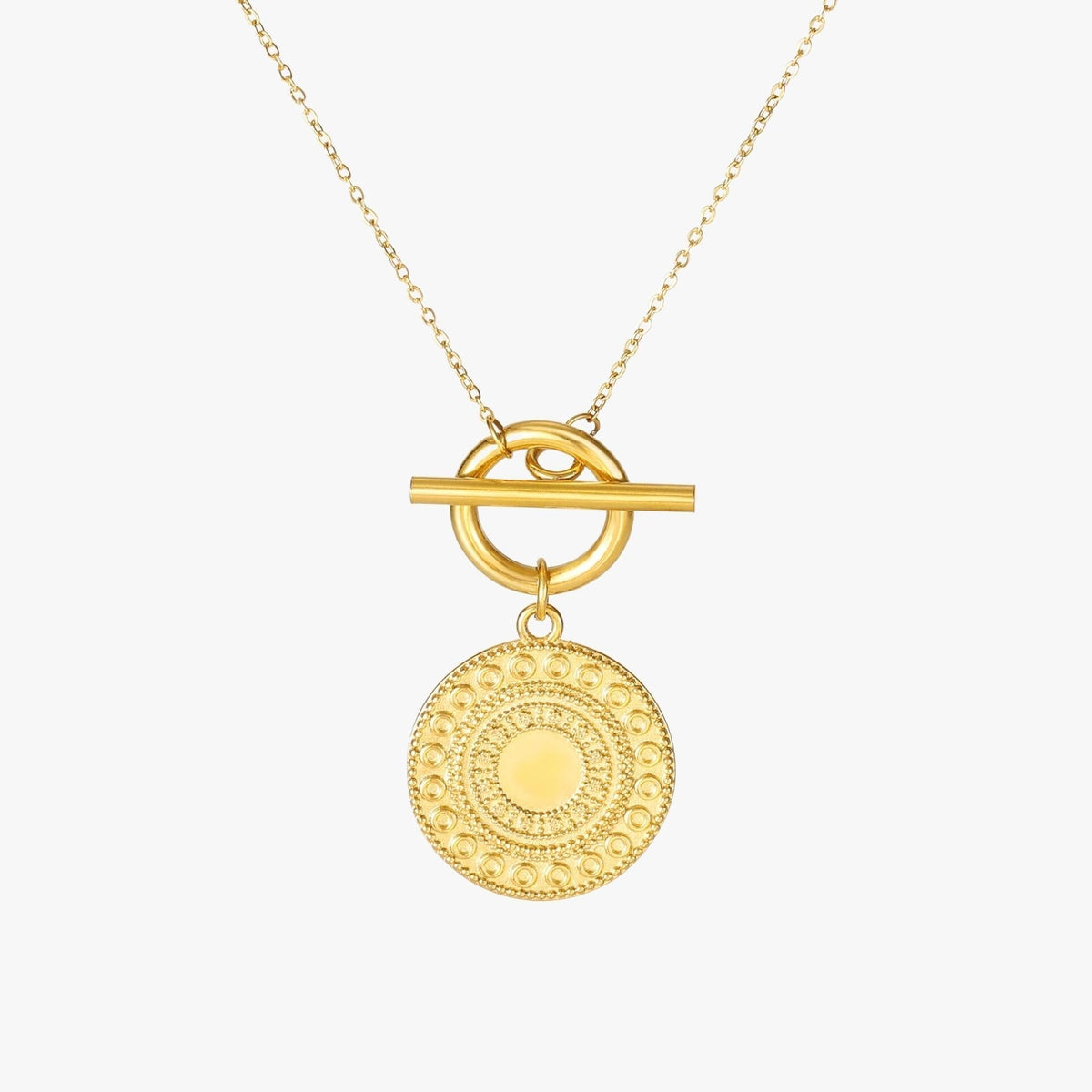 Sun Pendant Coin Necklace, 18K Gold Stainless Steel, Waterproof - Mari Gavane