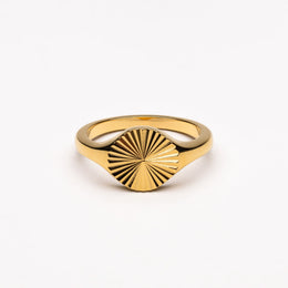 Sun Signet Ring, 18K Gold Stainless Steel, Waterproof
