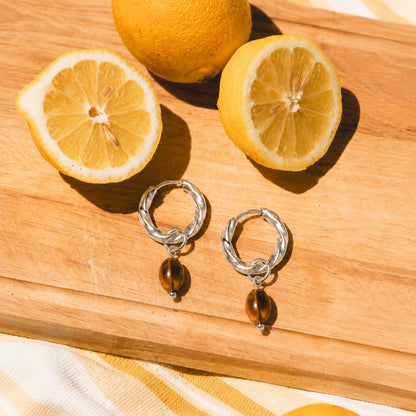 Tiger Eye Hoops Earrings - Mari Gavane