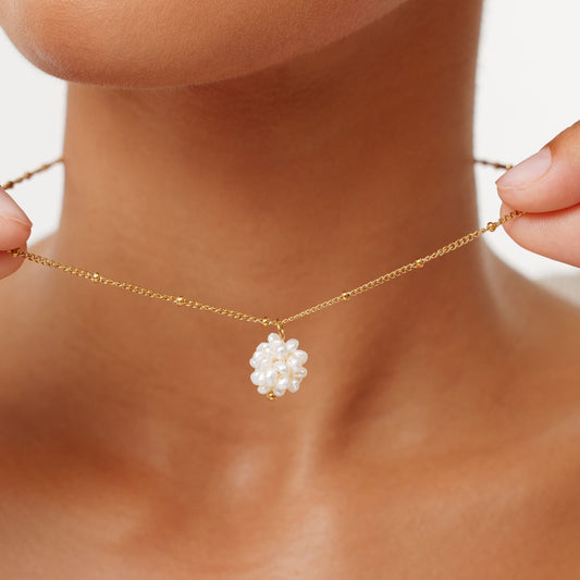 Tiny Freshwater Pearl Beaded Necklace, 18K Gold Stainless Steel, Waterproof - Mari Gavane