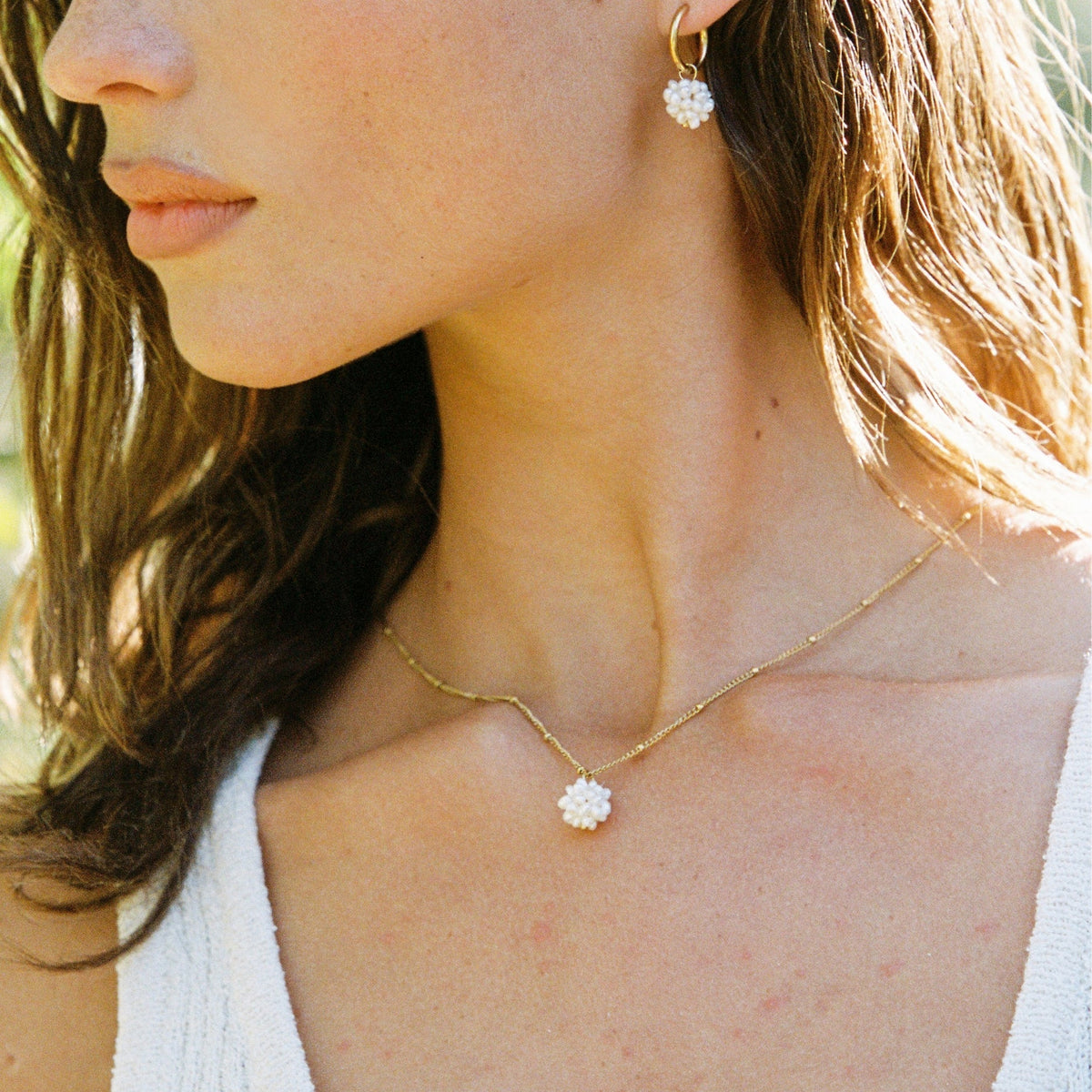 Tiny Freshwater Pearl Beaded Necklace, 18K Gold Stainless Steel, Waterproof - Mari Gavane