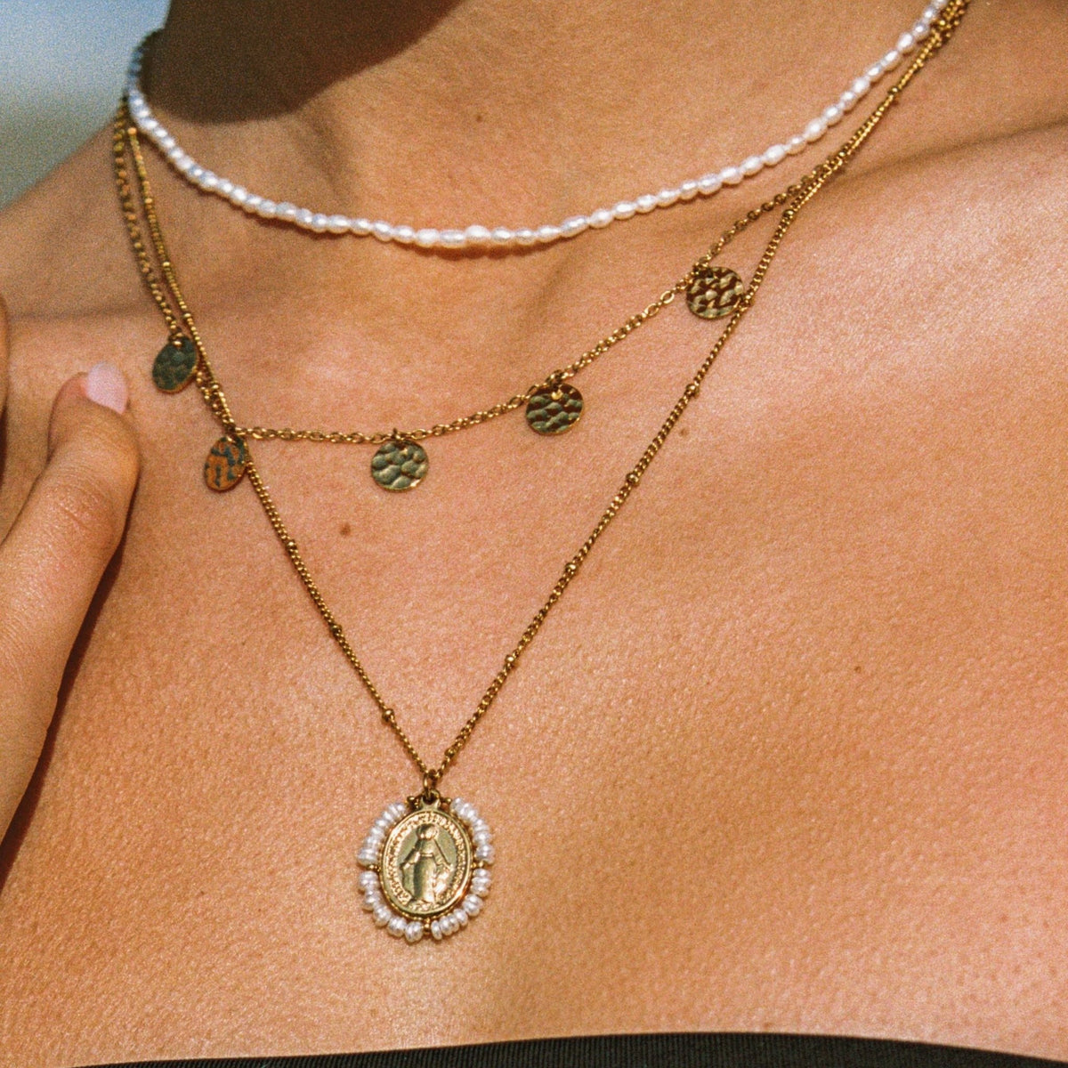 Tiny Freshwater Pearl Choker Necklace, 18K Gold Stainless Steel, Waterproof - Mari Gavane