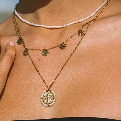 Tiny Freshwater Pearl Choker Necklace, 18K Gold Stainless Steel, Waterproof - Mari Gavane