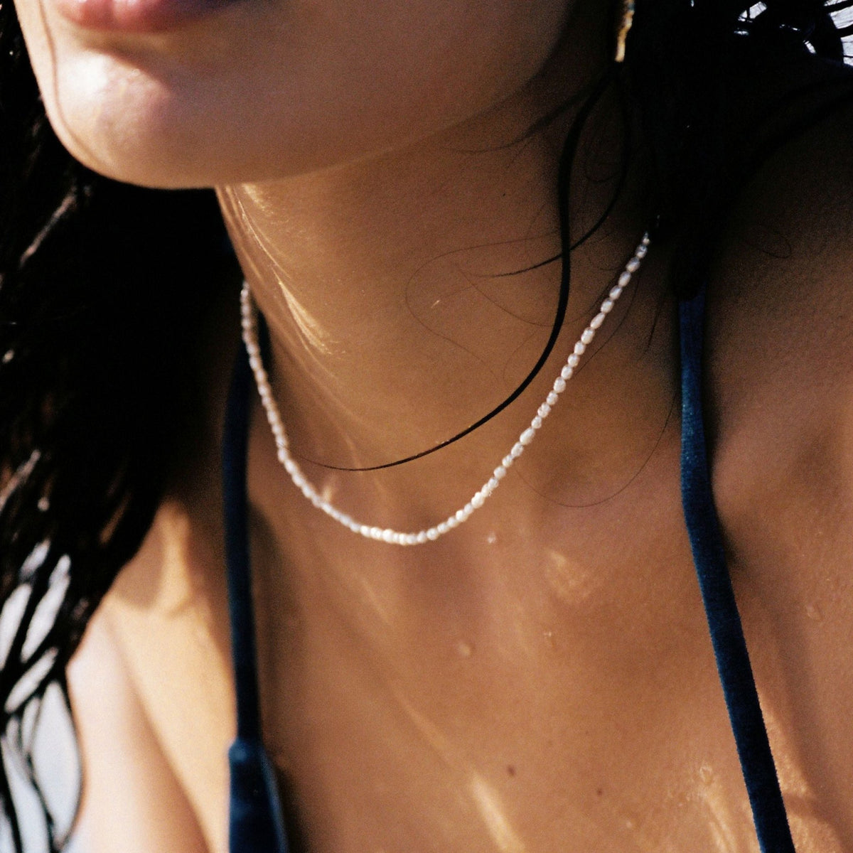 Tiny Freshwater Pearl Choker Necklace, 18K Gold Stainless Steel, Waterproof - Mari Gavane