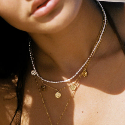 Tiny Freshwater Pearl Choker Necklace, 18K Gold Stainless Steel, Waterproof - Mari Gavane