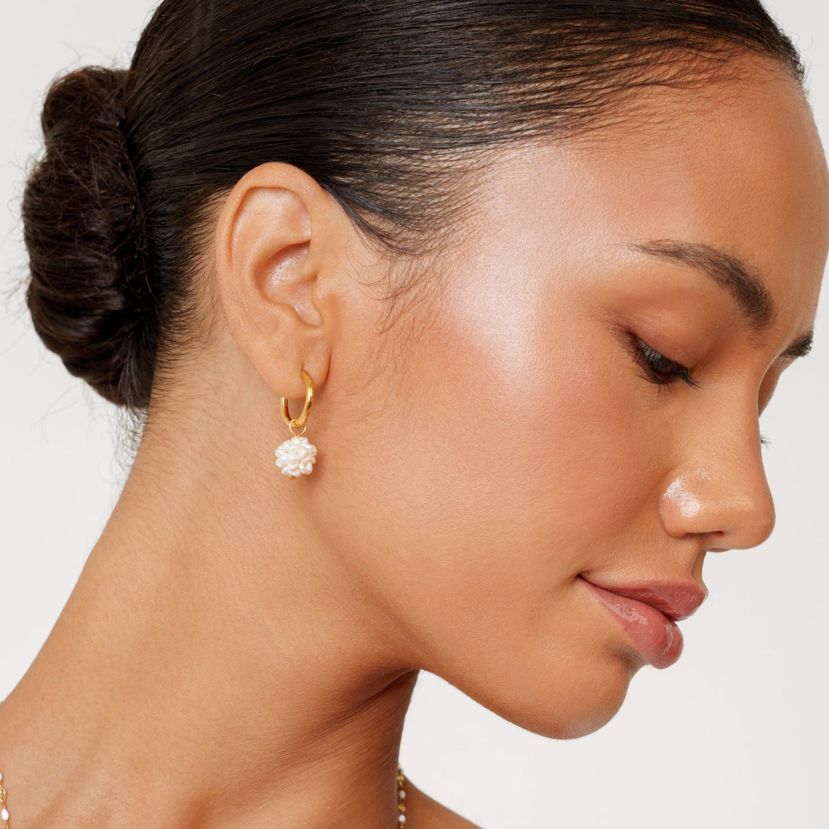 Tiny Freshwater Pearl Hoop Earrings, 18K Gold Stainless Steel, Waterproof - Mari Gavane