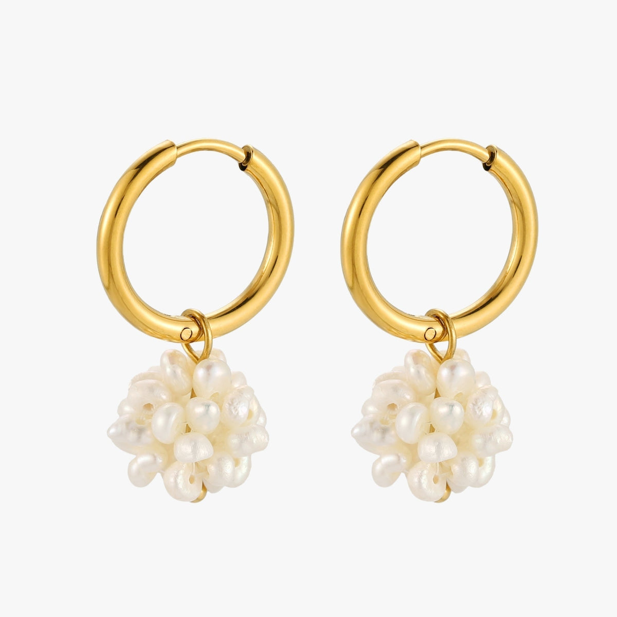 Tiny Freshwater Pearl Hoop Earrings, 18K Gold Stainless Steel, Waterproof - Mari Gavane