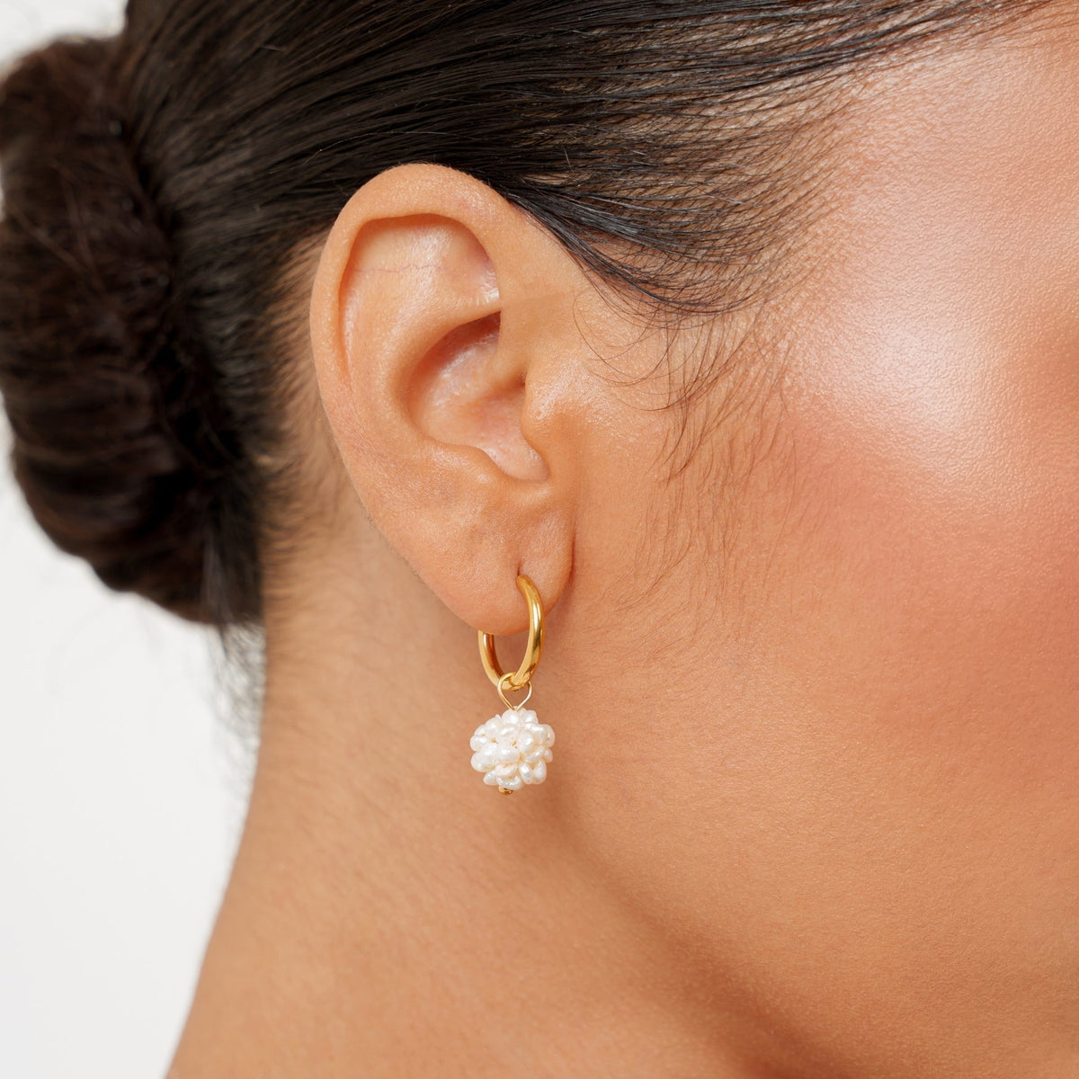 Tiny Freshwater Pearl Hoop Earrings, 18K Gold Stainless Steel, Waterproof - Mari Gavane
