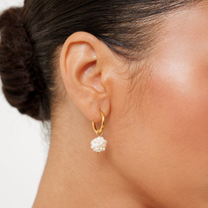 Tiny Freshwater Pearl Hoop Earrings, 18K Gold Stainless Steel, Waterproof - Mari Gavane