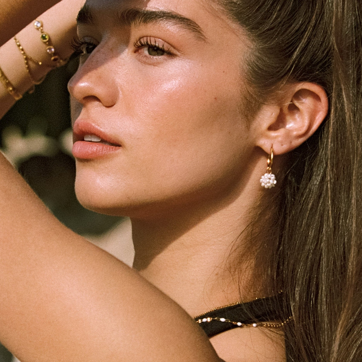 Tiny Freshwater Pearl Hoop Earrings, 18K Gold Stainless Steel, Waterproof - Mari Gavane