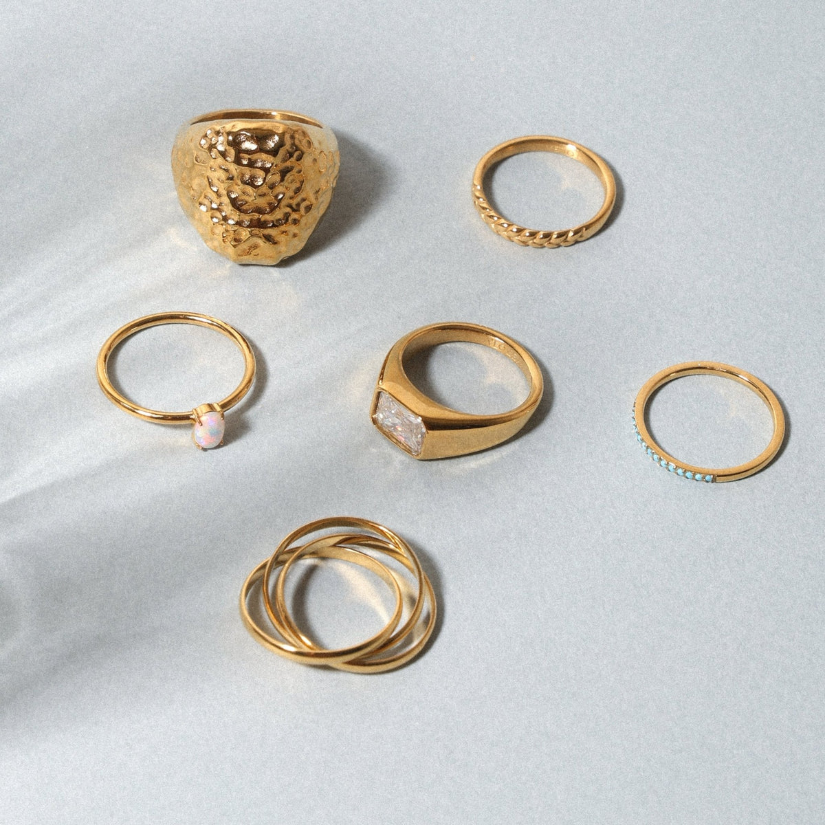 Turquoise Dainty Band Ring, 18K Gold Stainless Steel, Waterproof - Mari Gavane