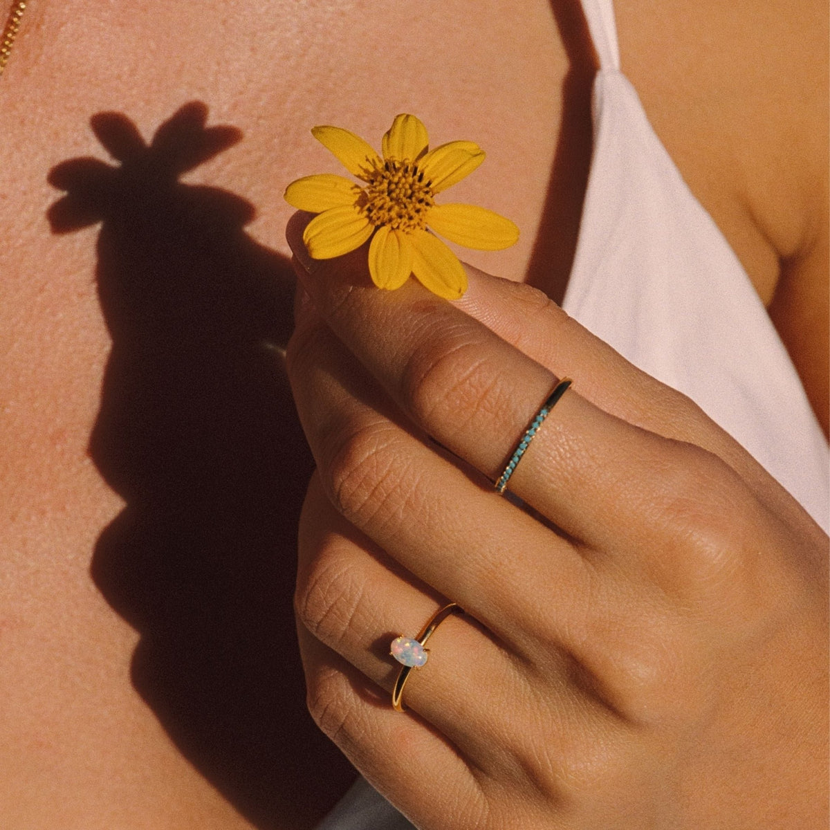 Turquoise Dainty Band Ring, 18K Gold Stainless Steel, Waterproof - Mari Gavane