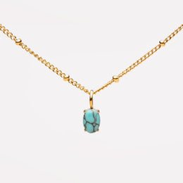 Turquoise Pendant Necklace, 18K Gold Stainless Steel, Waterproof