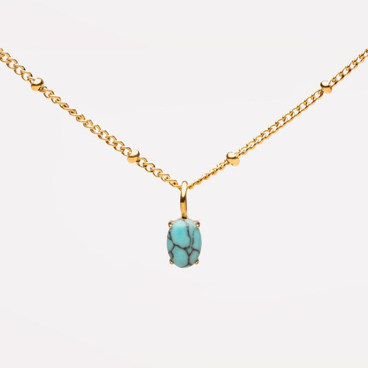 Turquoise Pendant Necklace, 18K Gold Stainless Steel, Waterproof - Mari Gavane