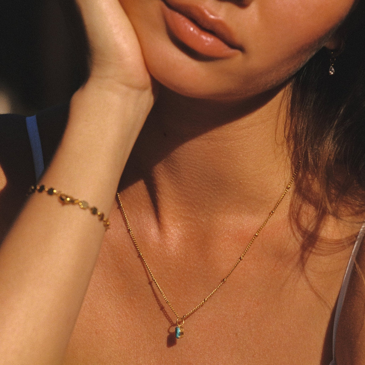 Turquoise Pendant Necklace, 18K Gold Stainless Steel, Waterproof - Mari Gavane