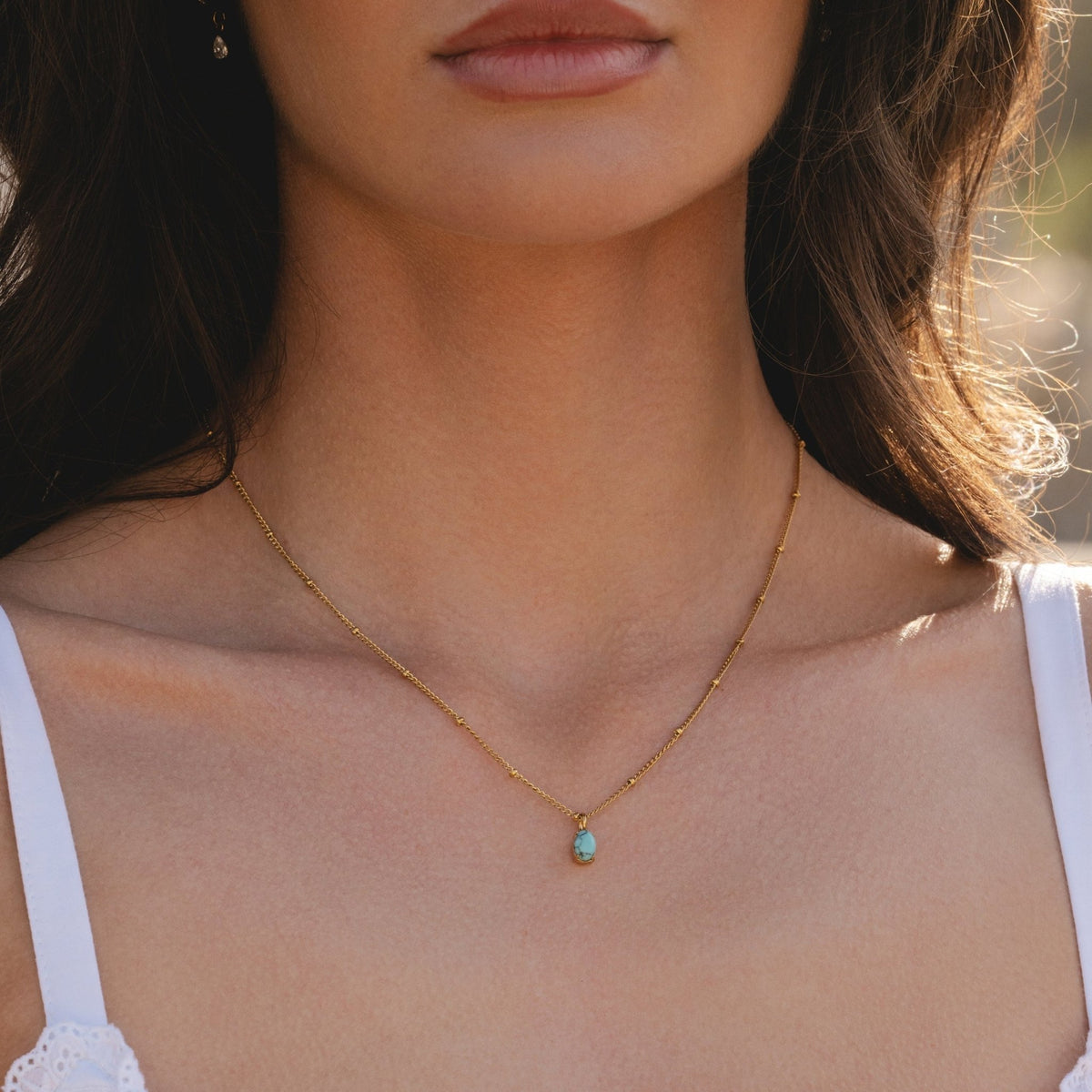 Turquoise Pendant Necklace, 18K Gold Stainless Steel, Waterproof - Mari Gavane