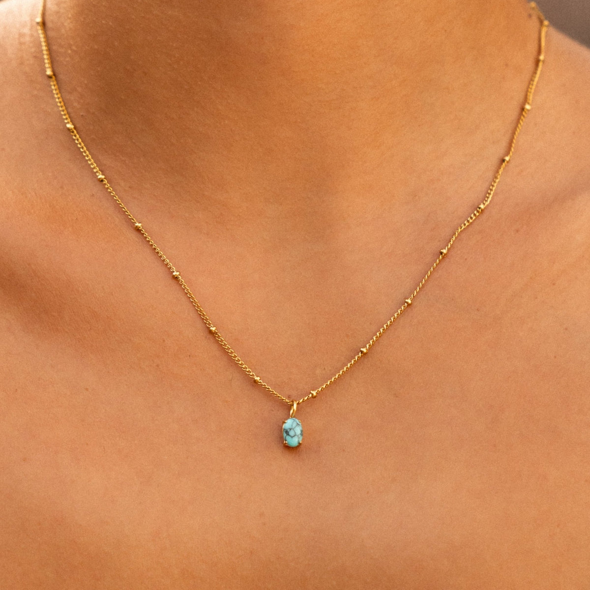 Turquoise Pendant Necklace, 18K Gold Stainless Steel, Waterproof - Mari Gavane