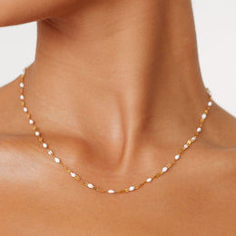 White Dainty Choker Necklace, 18K Gold Stainless Steel, Waterproof