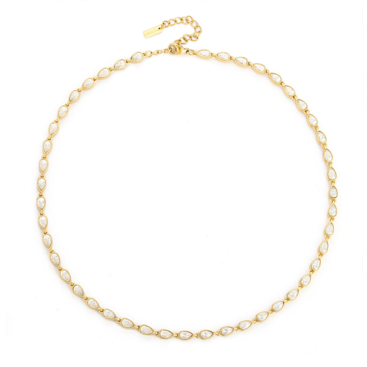 Colar com pingente de zircônia branca em aço inox dourado 18K, resistente à água, marca Mari Gavane