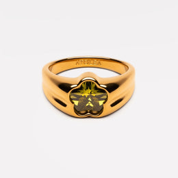Zircon Flower Ring, 18K Gold Stainless Steel, Waterproof
