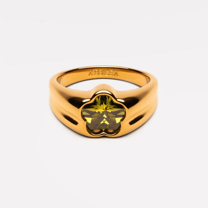 Zircon Flower Ring, 18K Gold Stainless Steel, Waterproof - Mari Gavane