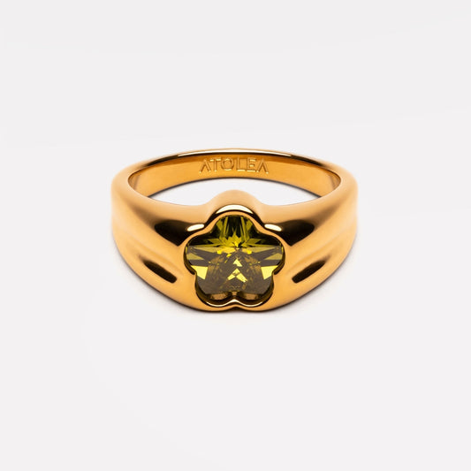 Zircon Flower Ring, 18K Gold Stainless Steel, Waterproof - Mari Gavane