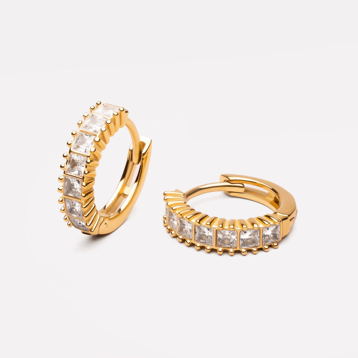 Zircon Hoop Earrings, 18K Gold Stainless Steel, Waterproof - Mari Gavane