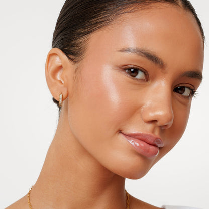 Zircon Hoop Earrings, 18K Gold Stainless Steel, Waterproof - Mari Gavane