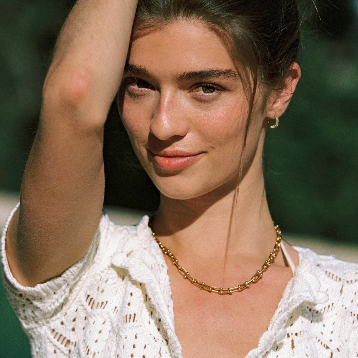 Zircon Hoop Earrings, 18K Gold Stainless Steel, Waterproof - Mari Gavane