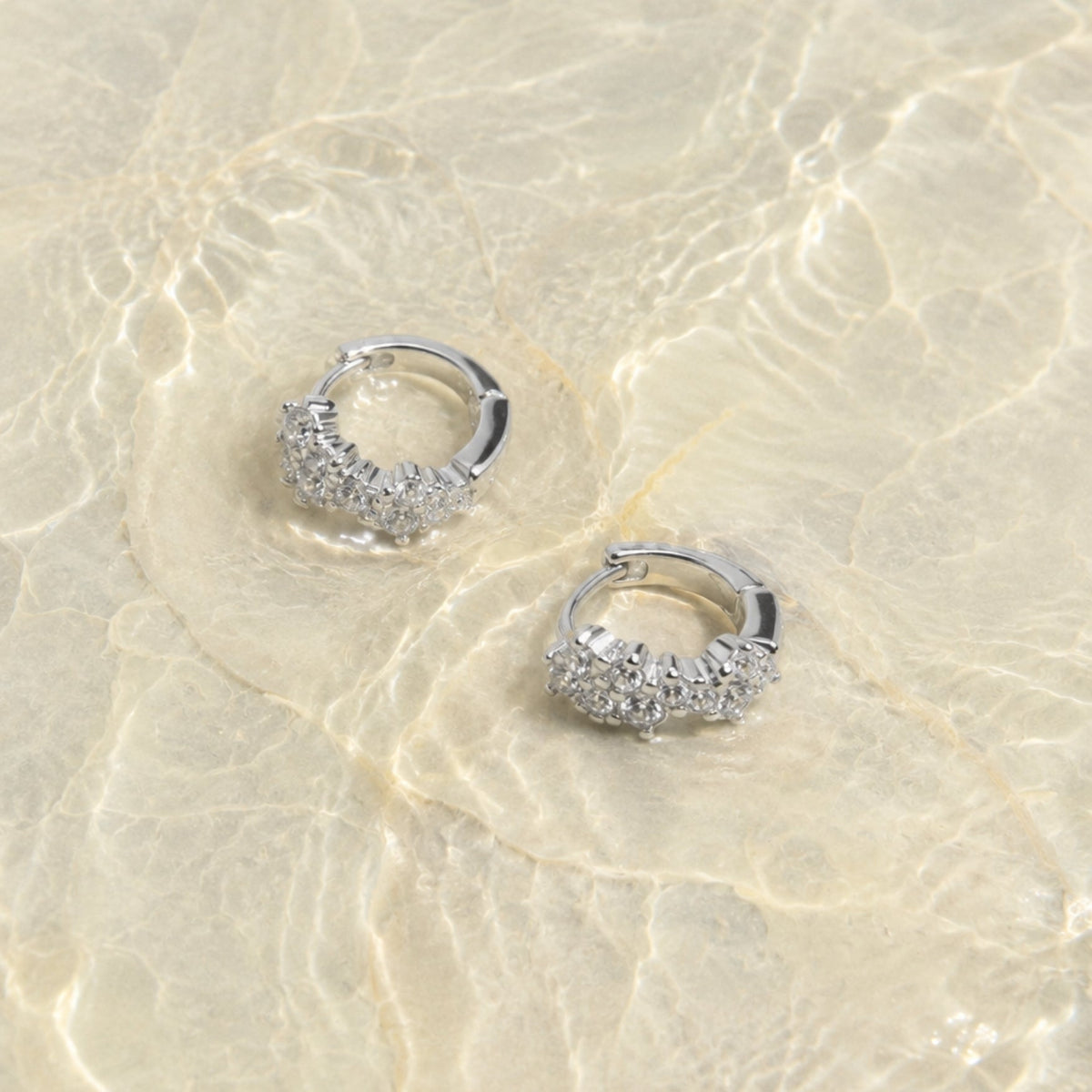 Zircon Starburst Hoop Earrings, 18K Gold Stainless Steel, Waterproof - Mari Gavane
