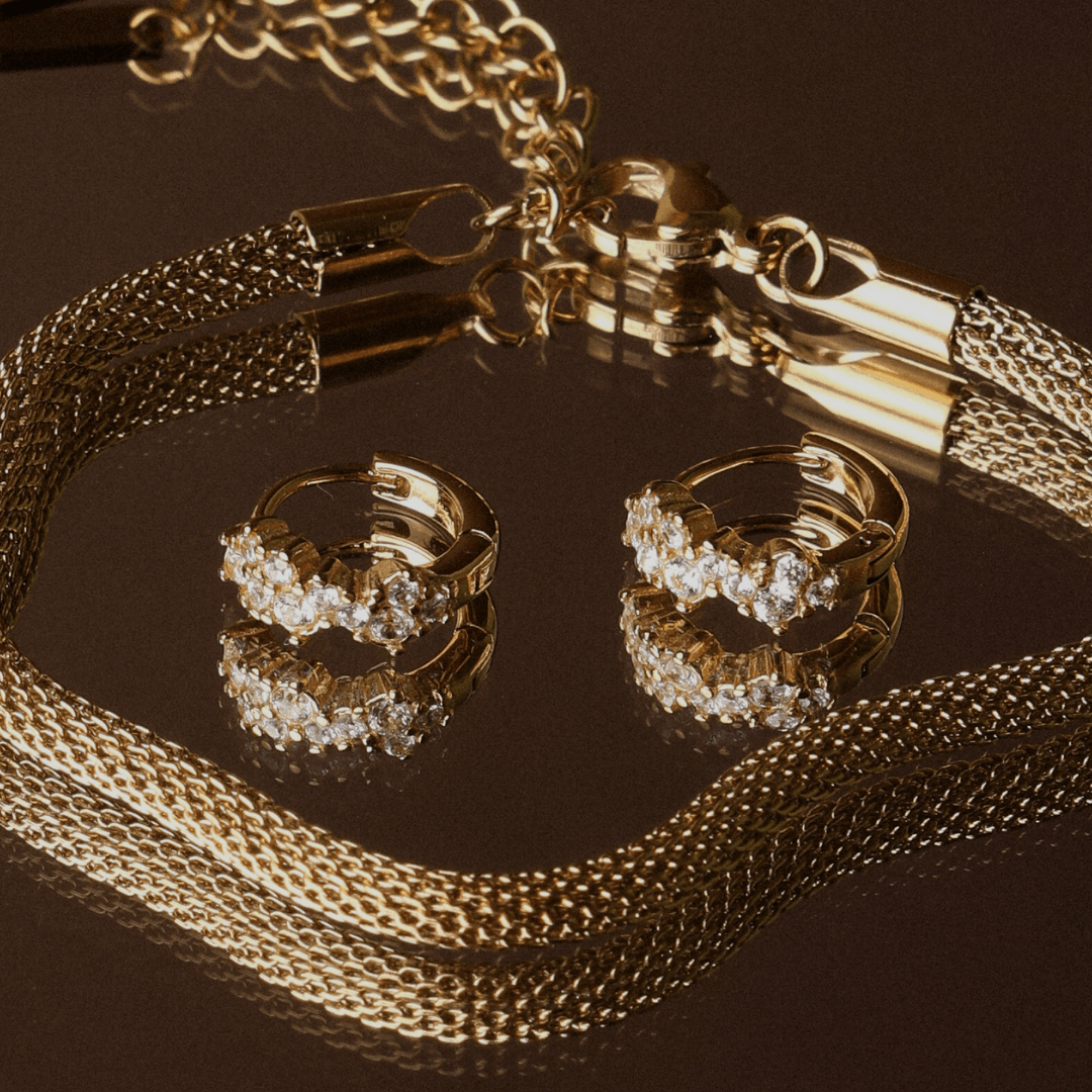 Zircon Starburst Hoop Earrings, 18K Gold Stainless Steel, Waterproof - Mari Gavane