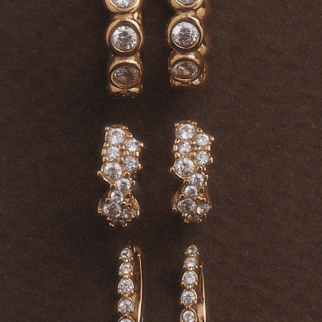Zircon Starburst Hoop Earrings, 18K Gold Stainless Steel, Waterproof - Mari Gavane