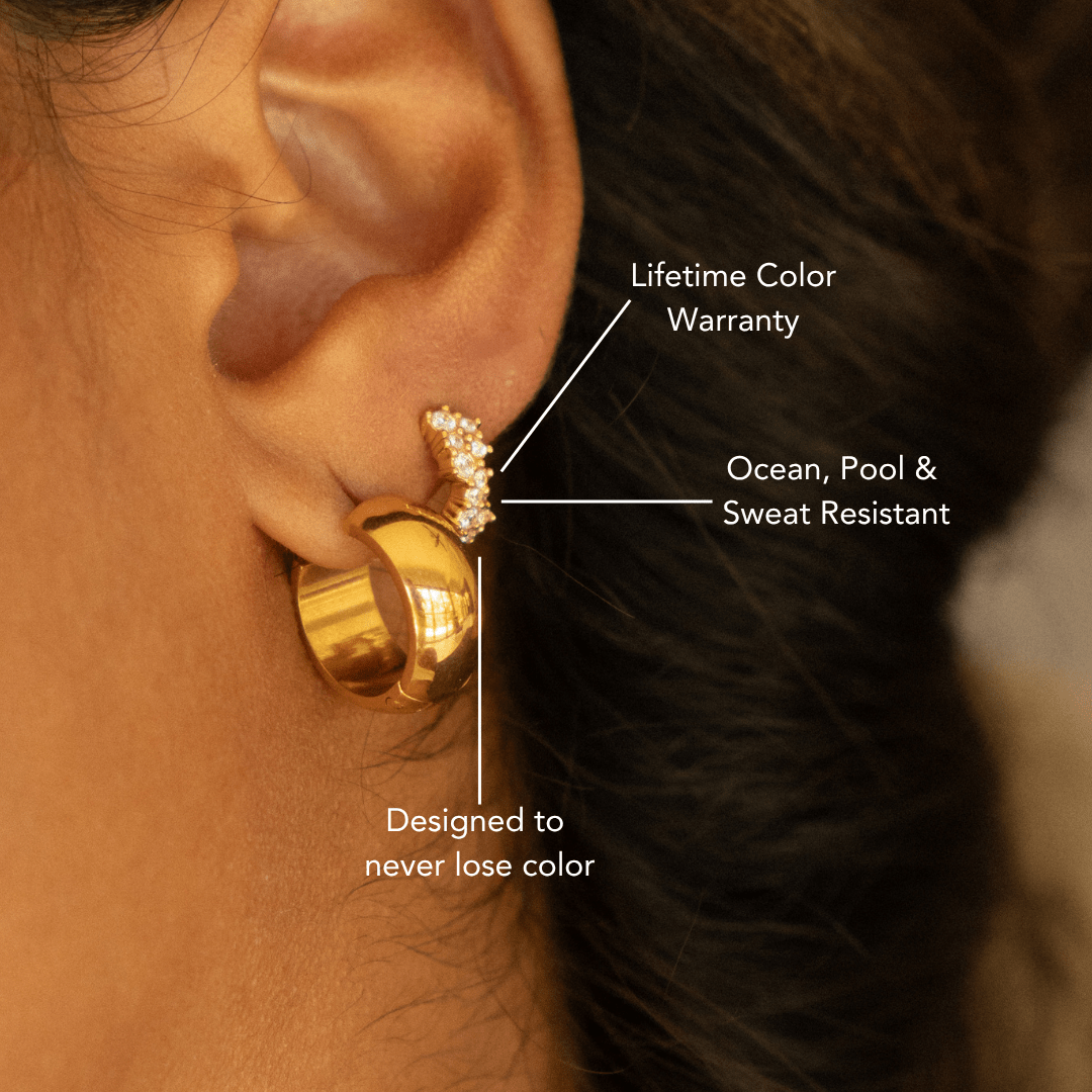 Zircon Starburst Hoop Earrings, 18K Gold Stainless Steel, Waterproof - Mari Gavane