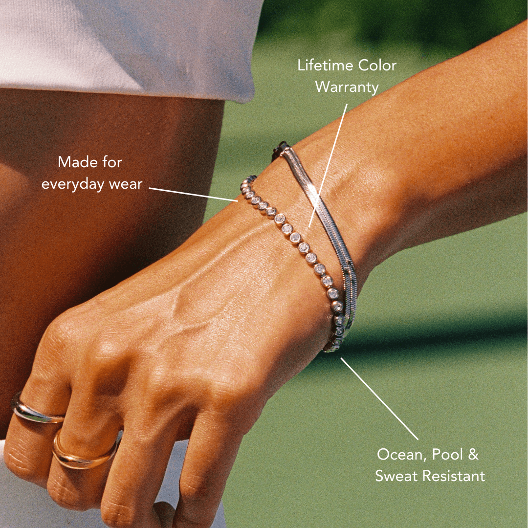 Zircon Tennis Bracelet, 18K Gold Stainless Steel, Waterproof - Mari Gavane
