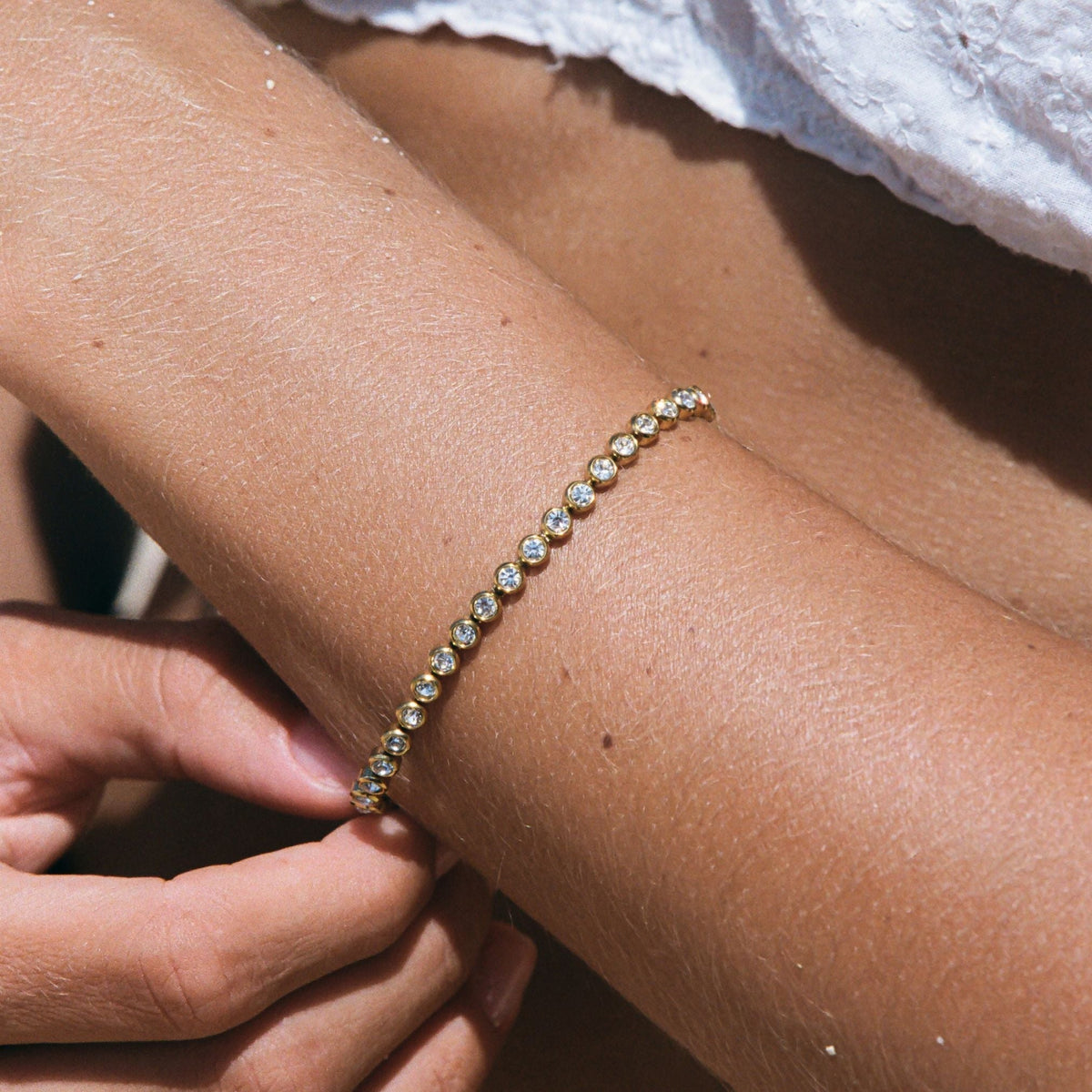 Zircon Tennis Bracelet, 18K Gold Stainless Steel, Waterproof - Mari Gavane