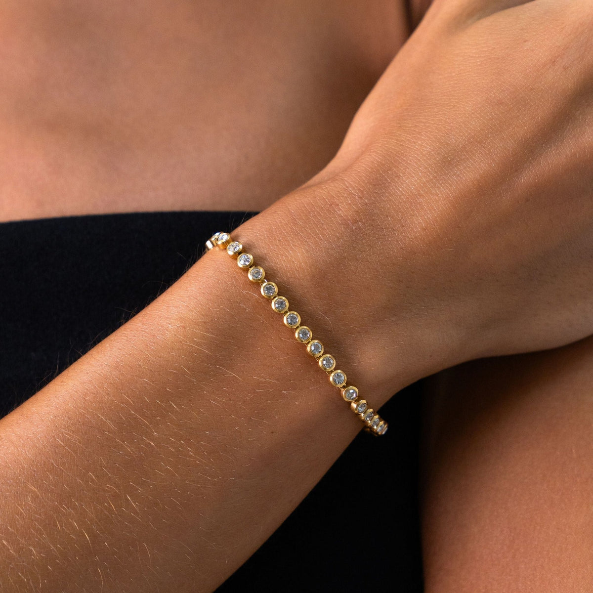 Zircon Tennis Bracelet, 18K Gold Stainless Steel, Waterproof - Mari Gavane